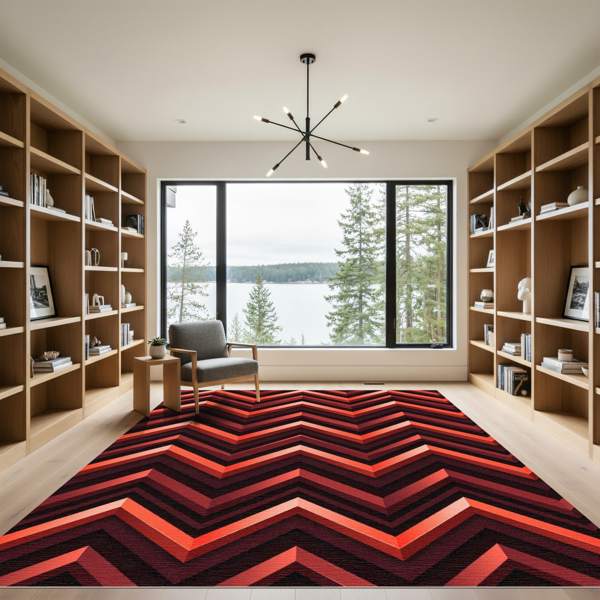 Red Orange Chevron Zigzag Overlay Rug