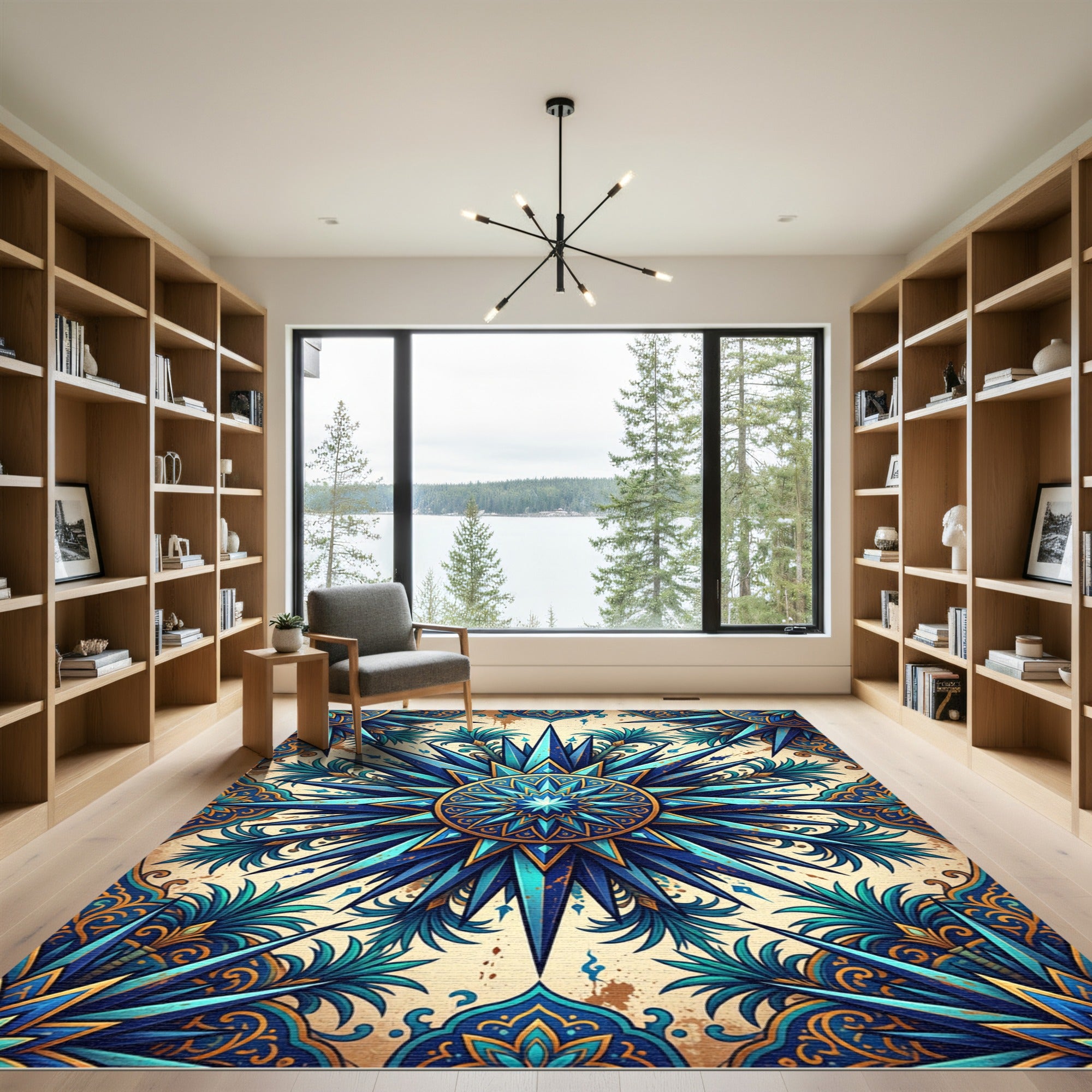 Cerulean Starburst Geometric Medallion Rug