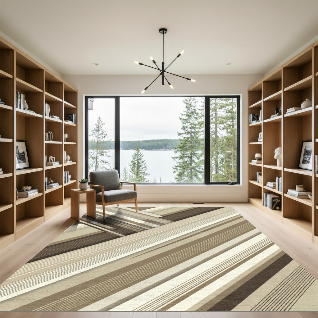 Modern Earth Toned Diagonal Stripe Rug