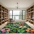 Vibrant Botanical Primrose Floral Meadow Rug