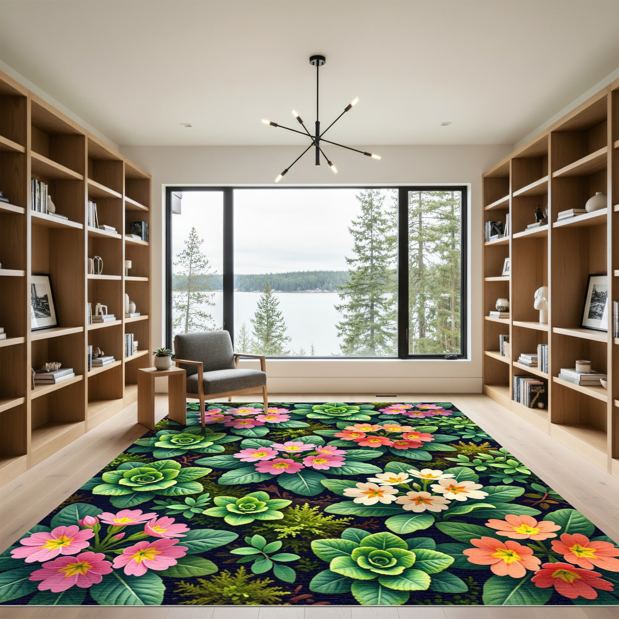 Vibrant Botanical Primrose Floral Meadow Rug