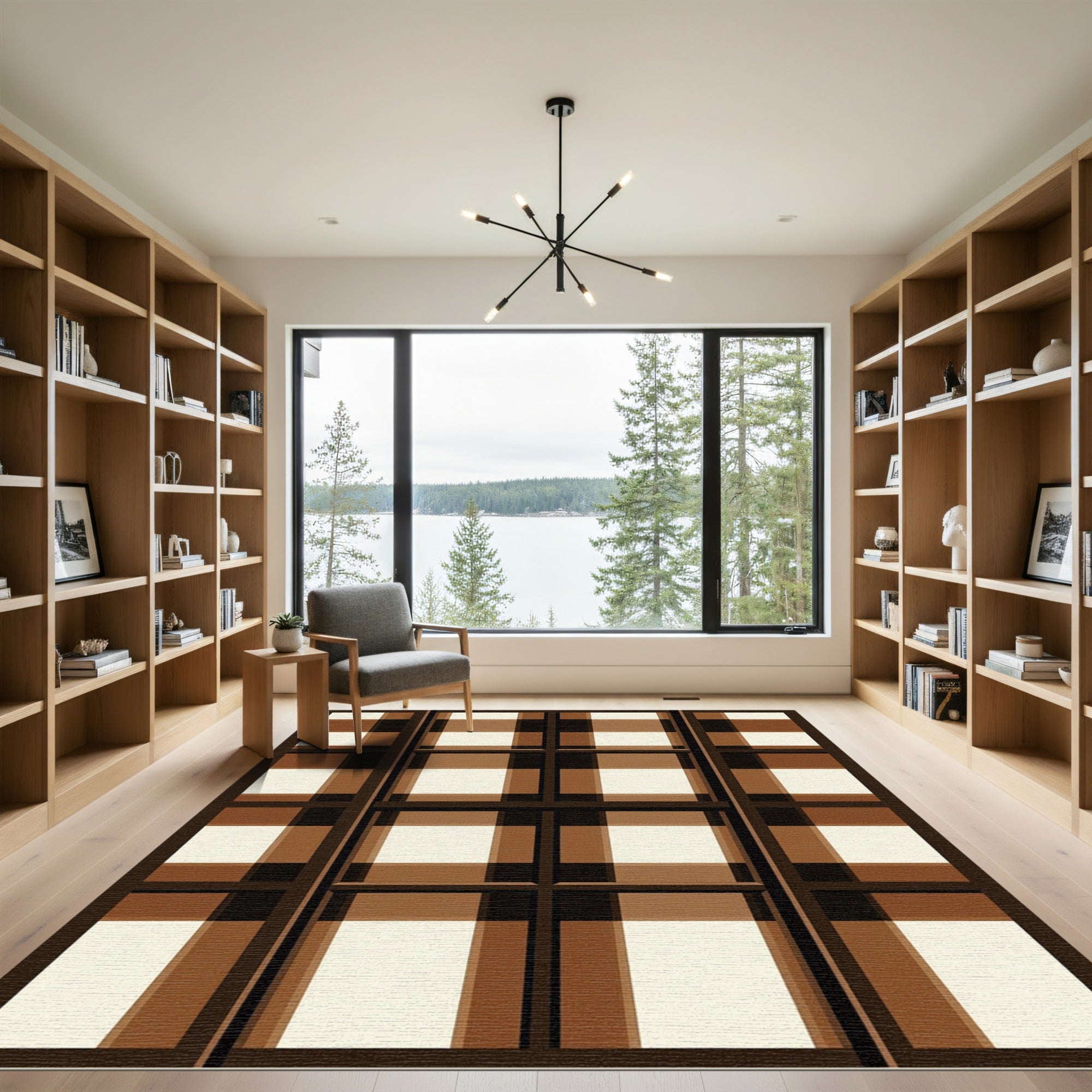 Brown Ivory Gingham Windows Rug