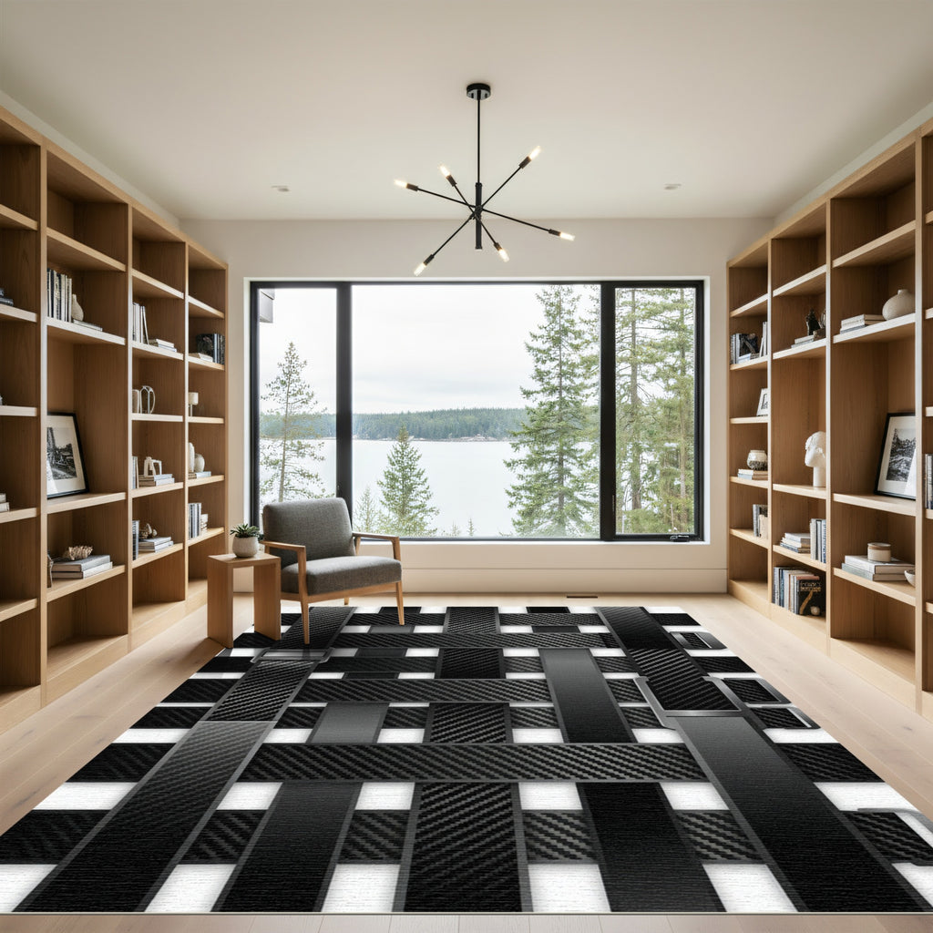 Black Carbon Fiber Weave Straps Rug