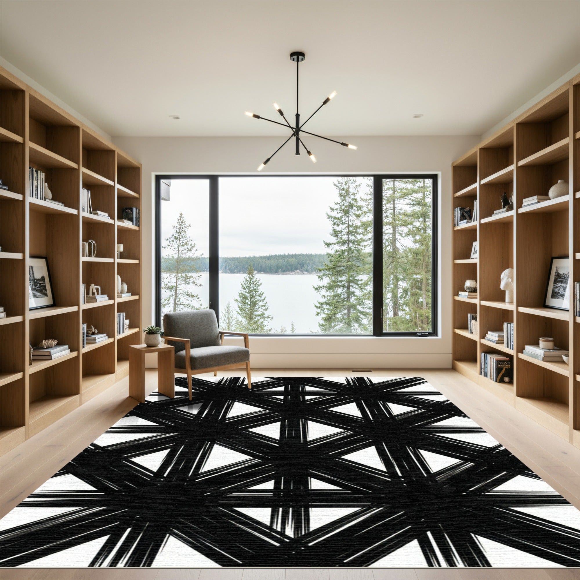 Bold Black Intersecting Lines Rug