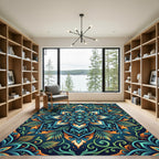 Teal and Amber Lotus Flower Medallion Rug