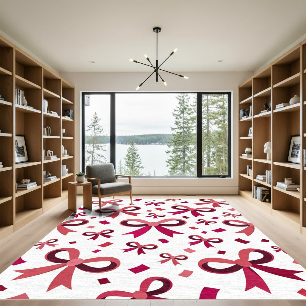 Whimsical Pink Ribbon Bow Confetti Rug