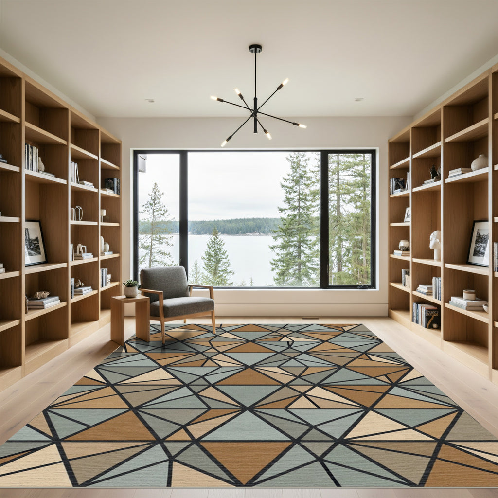 Geometric Earth Tone Triangulated Abstract Art Rug
