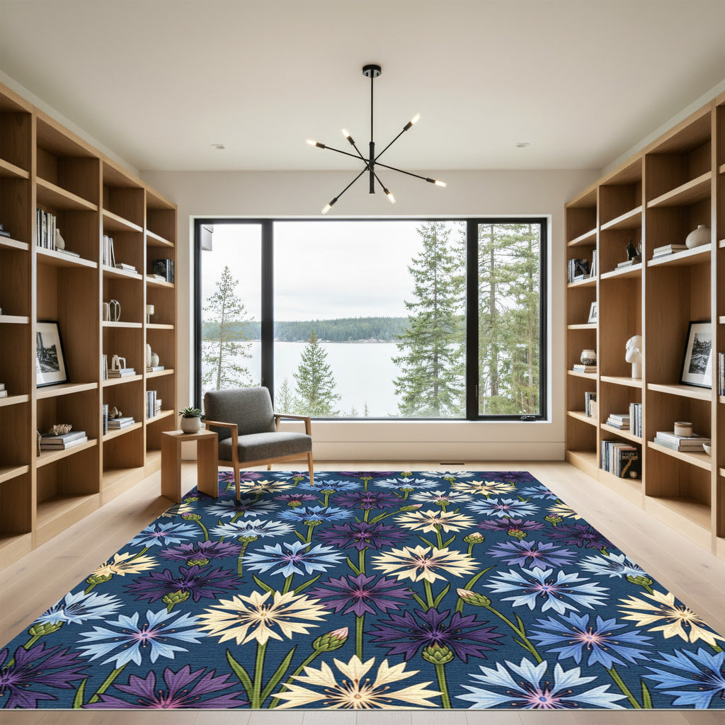 Cornflower Blue Purple Cream Garden Rug