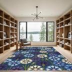 Cornflower Blue Purple Cream Garden Rug