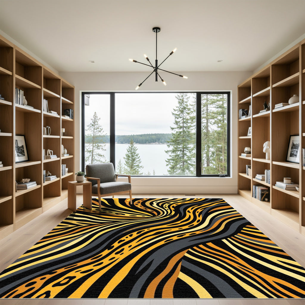 Golden Leopard Zebra Swirl Rug