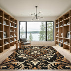 Elegant Gold Baroque Damask Scroll Rug