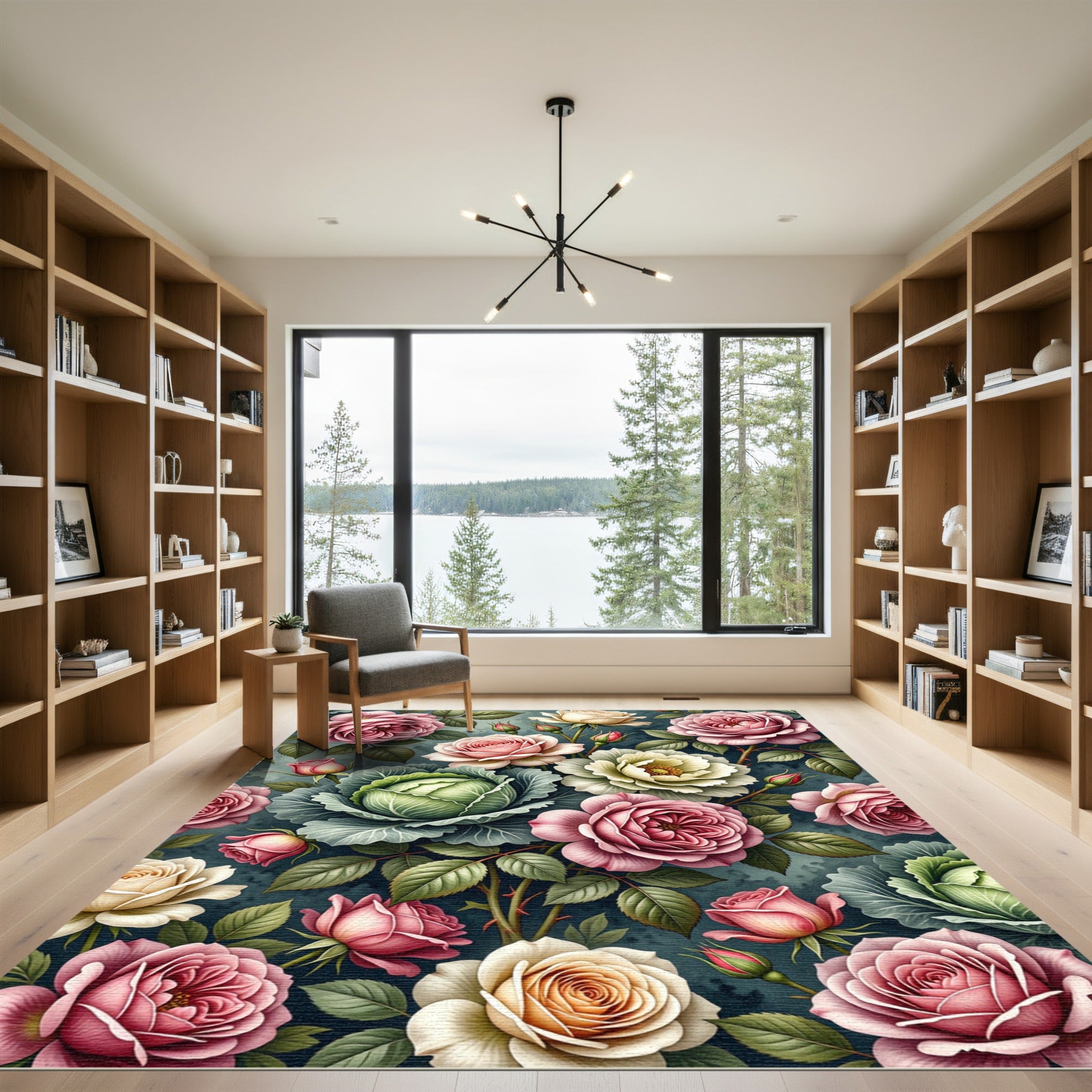 Blooming Cabbage and Rose Garden Bouquet Rug