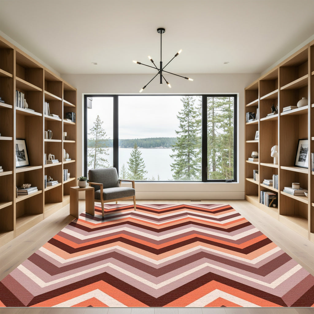 Retro Earthy Chevron Zigzag Area Rug