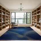 Cosmic Golden Polka Dot Blue Wave Rug