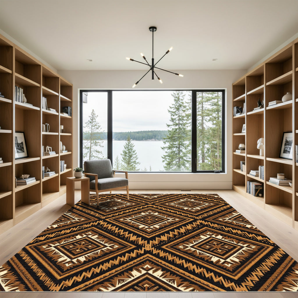 Earthy Diamond Geometric Zigzag Rug