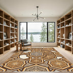 Golden Geometric Hexagon Mandala Tile Rug