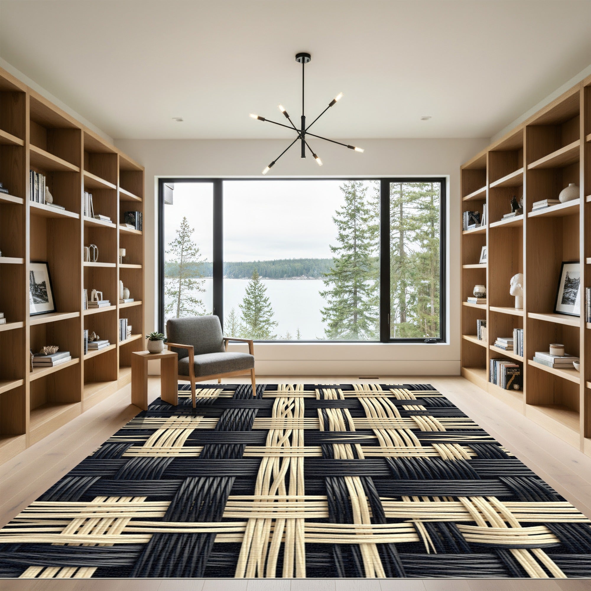 Monochrome Woven Black and Ivory Grid Rug
