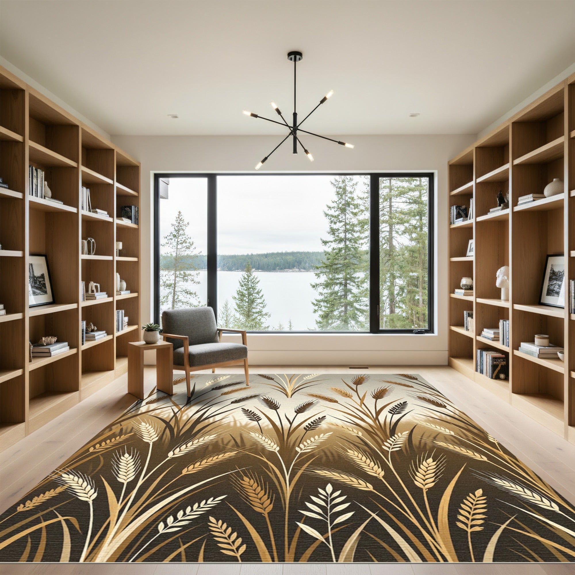 Golden Wheat Field Grass Illustration Rug