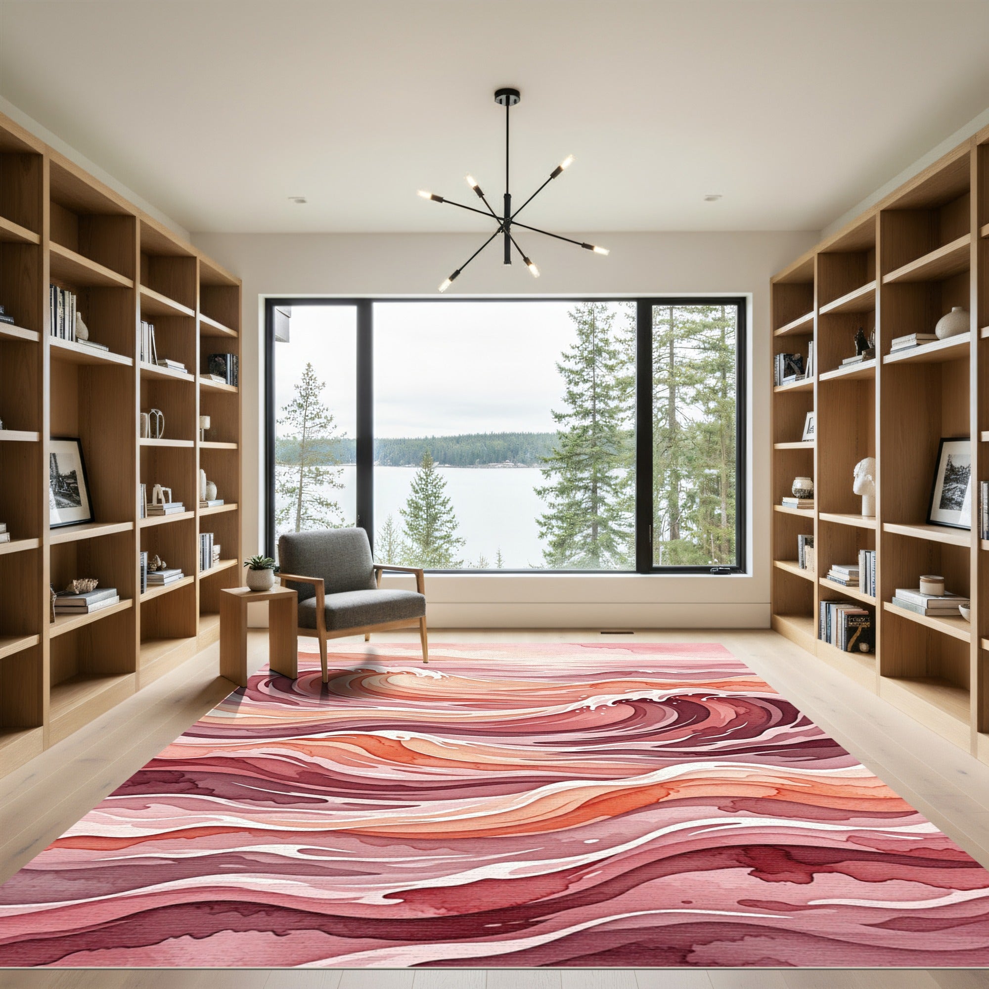 Coral Pink Watercolor Wave Composition Rug