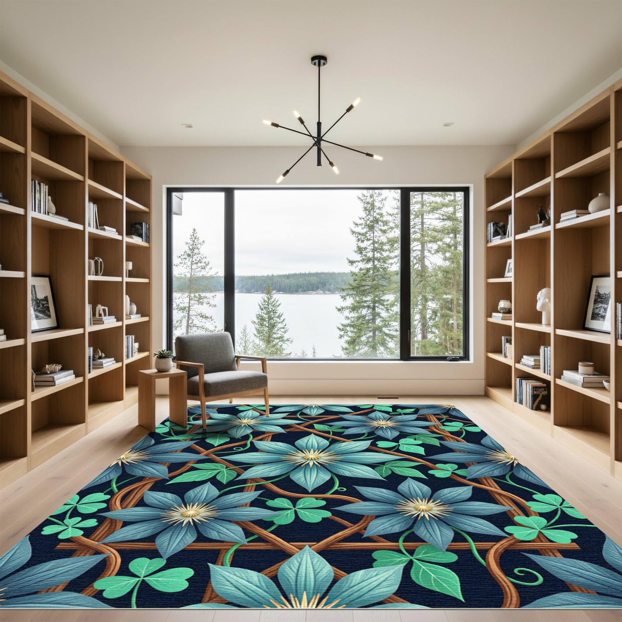 Azure Clematis Trellis Botanical Art Rug