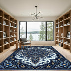 Midnight Blue Floral Medallion Rug
