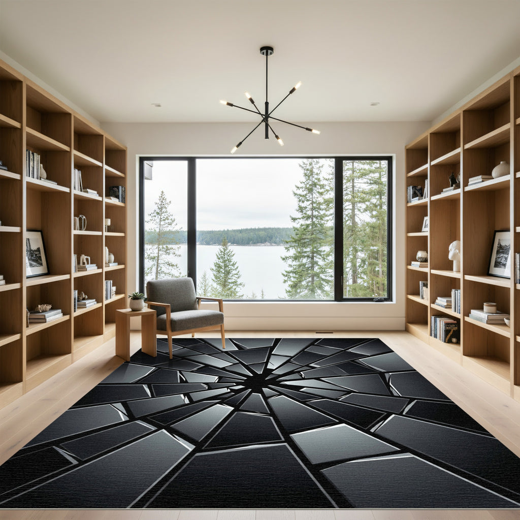 Monochromatic Abstract Fractured Glass Geometric Rug