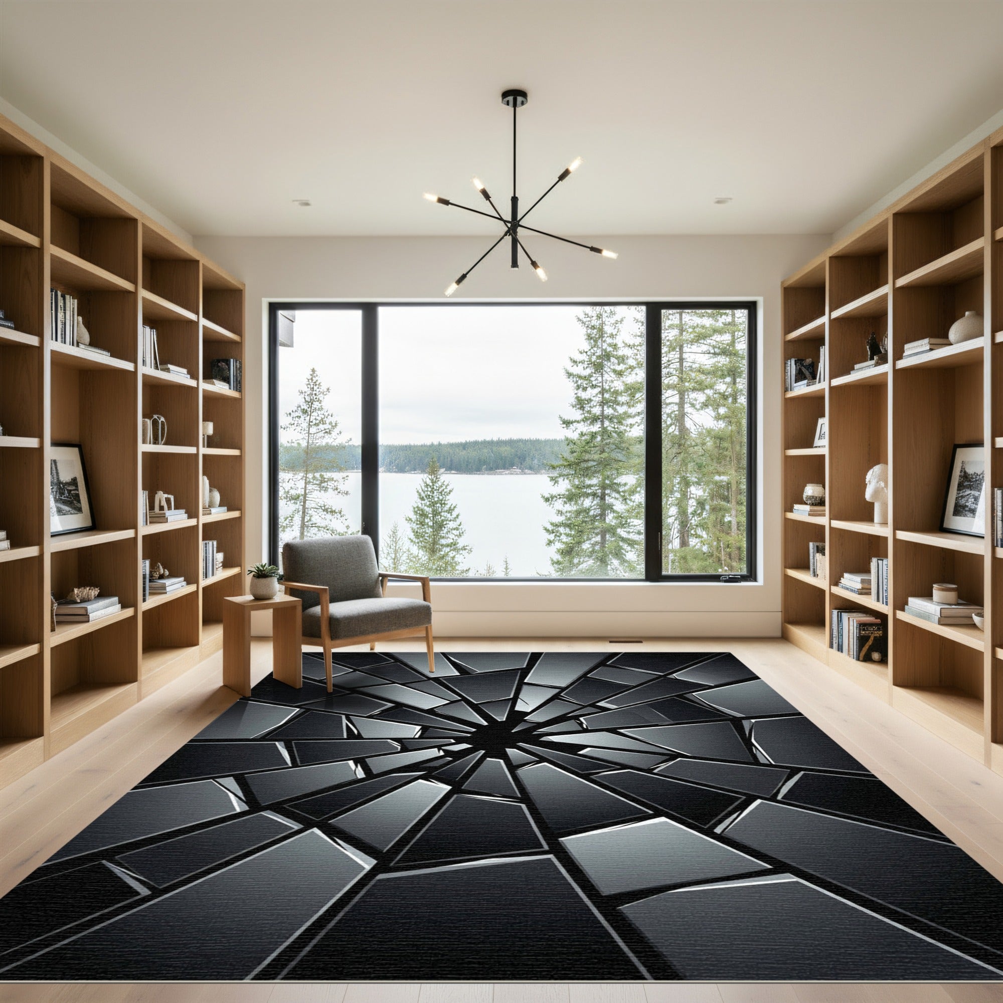 Monochromatic Abstract Fractured Glass Geometric Rug