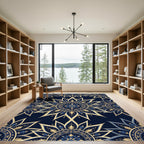 Royal Blue Gold Floral Medallion Rug