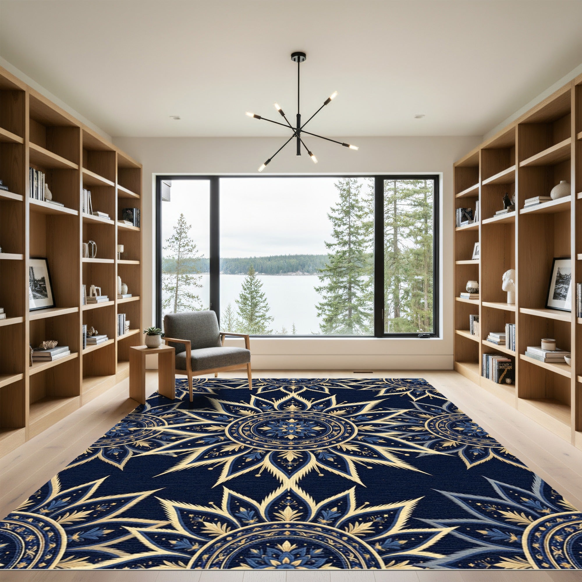 Royal Blue Gold Floral Medallion Rug