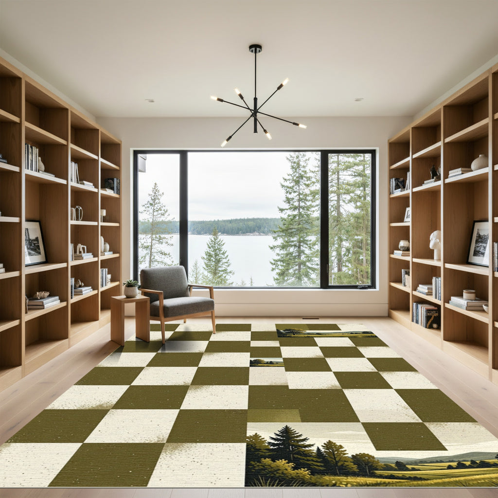 Checkerboard Nature Landscape Rug