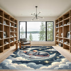Whimsical Celestial Sleeping Mouse Crescent Moon Rug