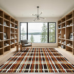 Copper and Cream Autumn Plaid Grid Rug