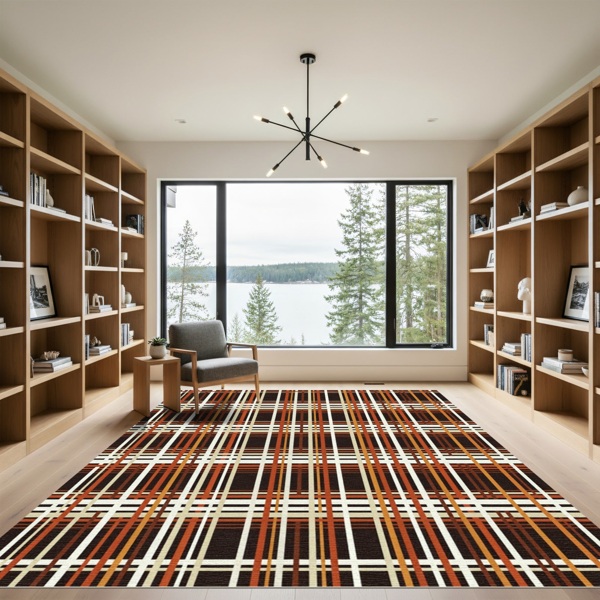 Copper and Cream Autumn Plaid Grid Rug
