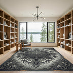 Ornate Charcoal Baroque Floral Medallion Rug