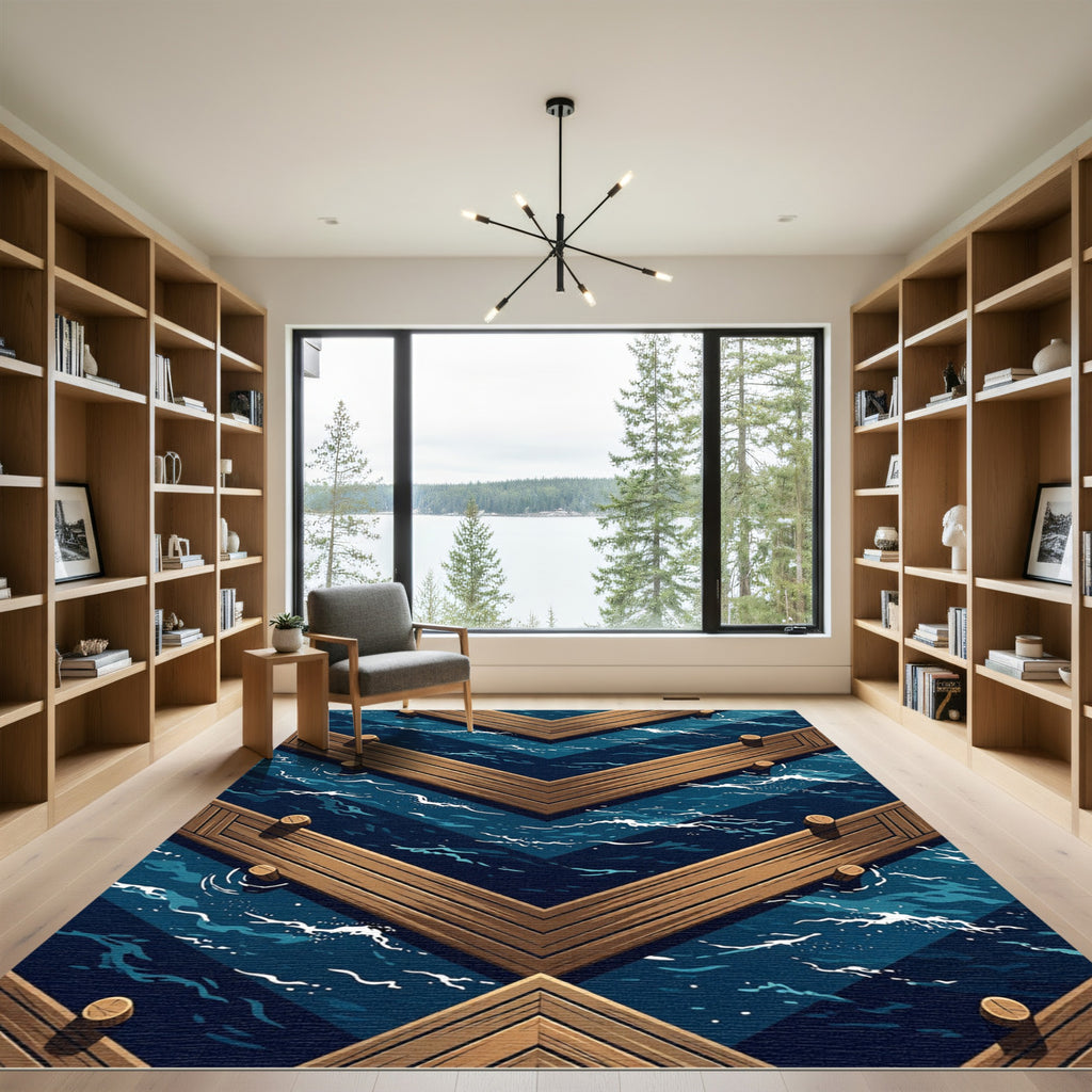 Geometric Navy Blue Coastal Pier Rug