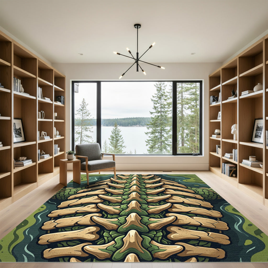 Emerald Reptilian Bone Spine Art Rug