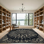 Ornate Celestial Sunburst Monochromatic Area Rug