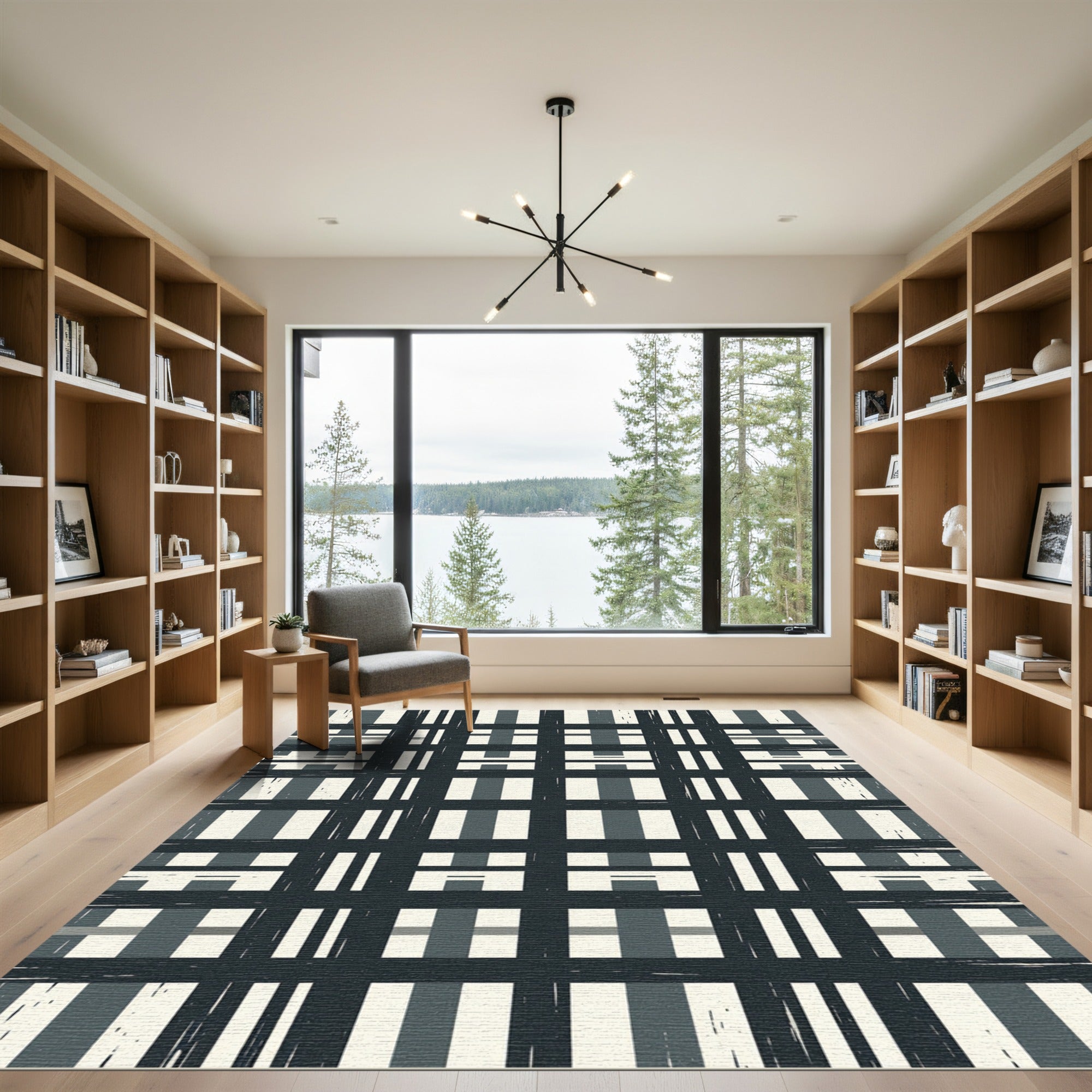 Grayscale Woven Checkered Plank Rug