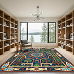 Midnight Blue Botanical Floral Star Medallion Rug