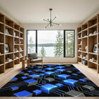 Luminous Blue Isometric Circuit Grid Rug