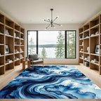 Indigo Swirl Abstract Watercolor Waves Rug