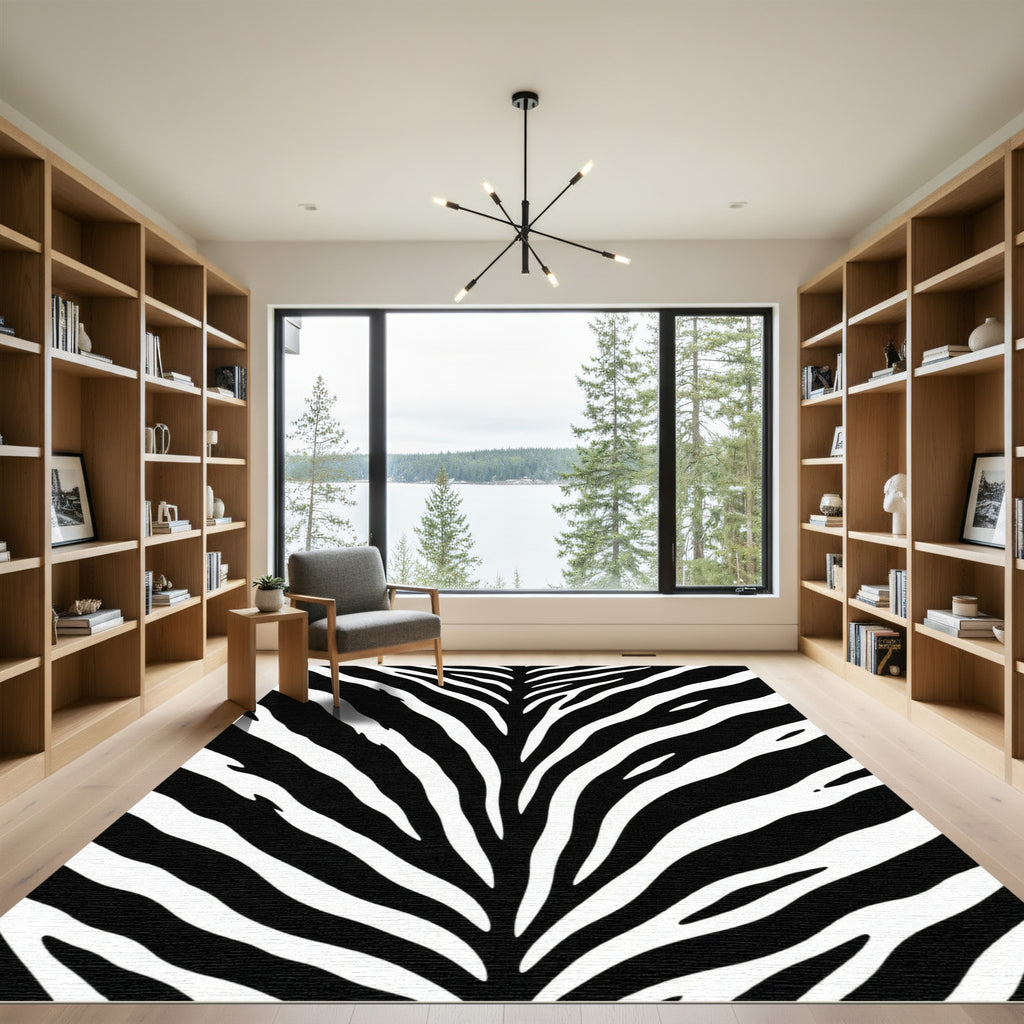 Dramatic Black White Animal Stripes Rug