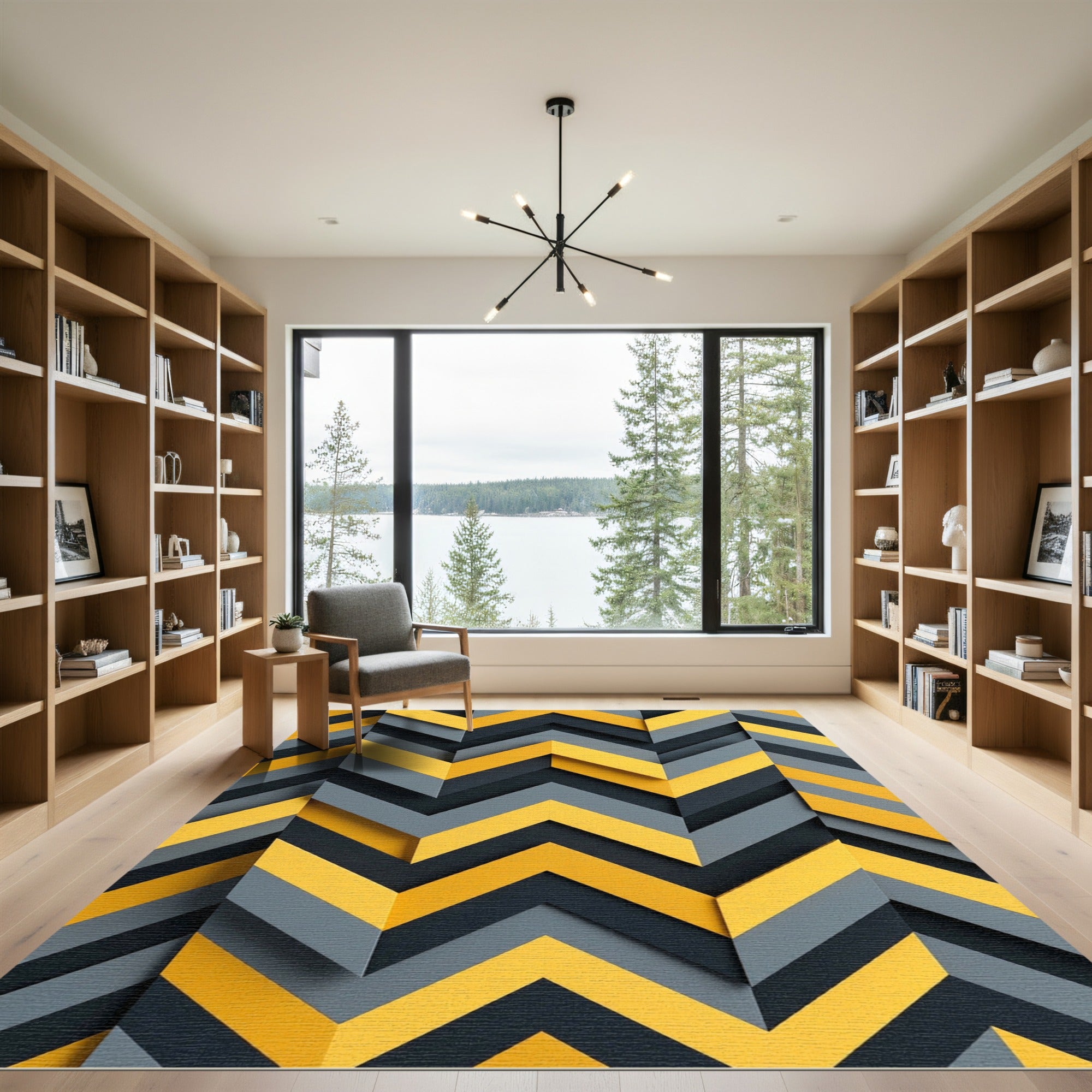 Bold Yellow and Gray Chevron Zigzag Rug