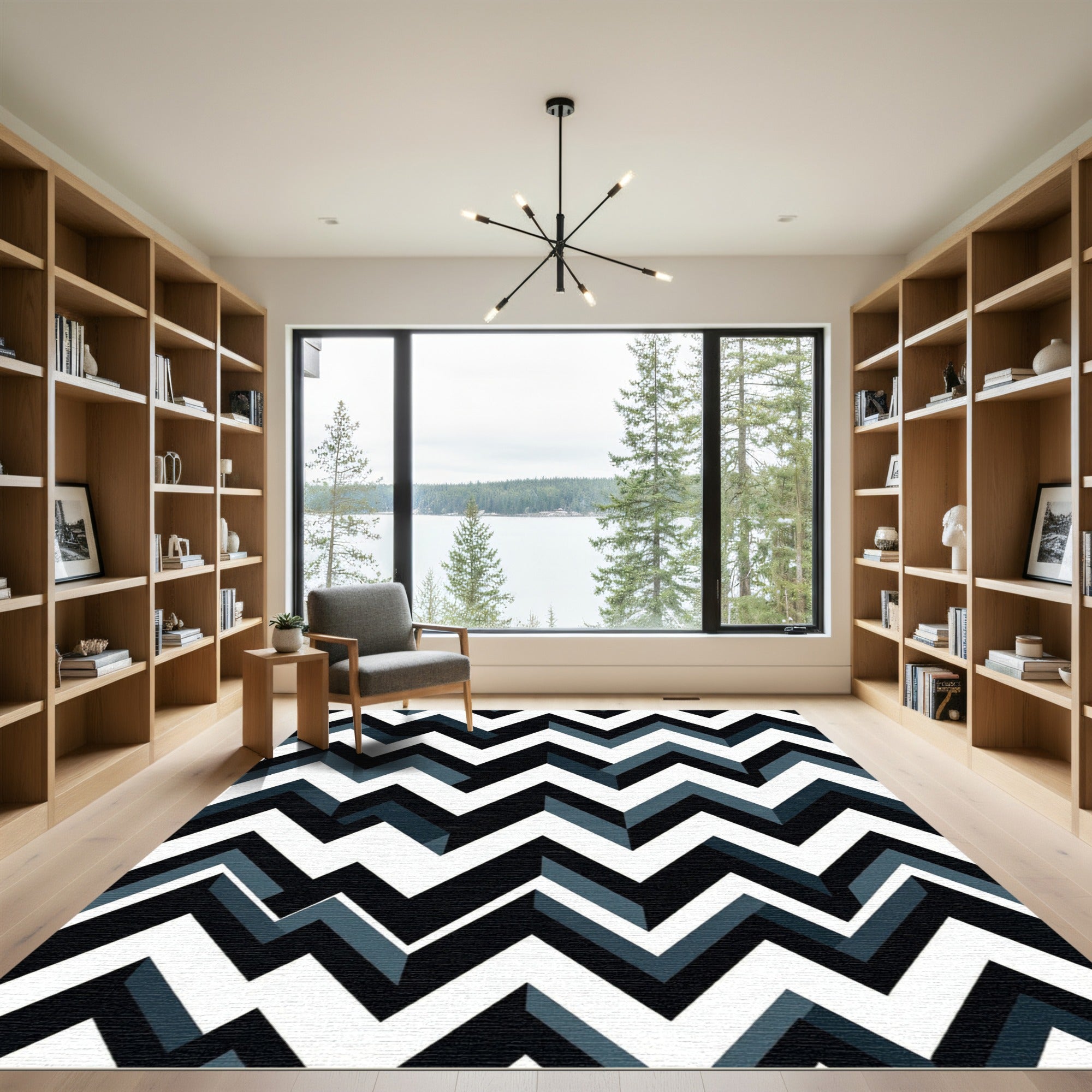 Monochromatic Geometric Zigzag Accordion Rug