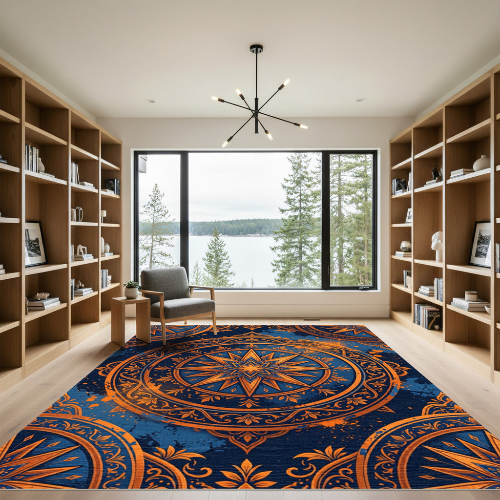 Celestial Golden Star Navy Medallion Rug