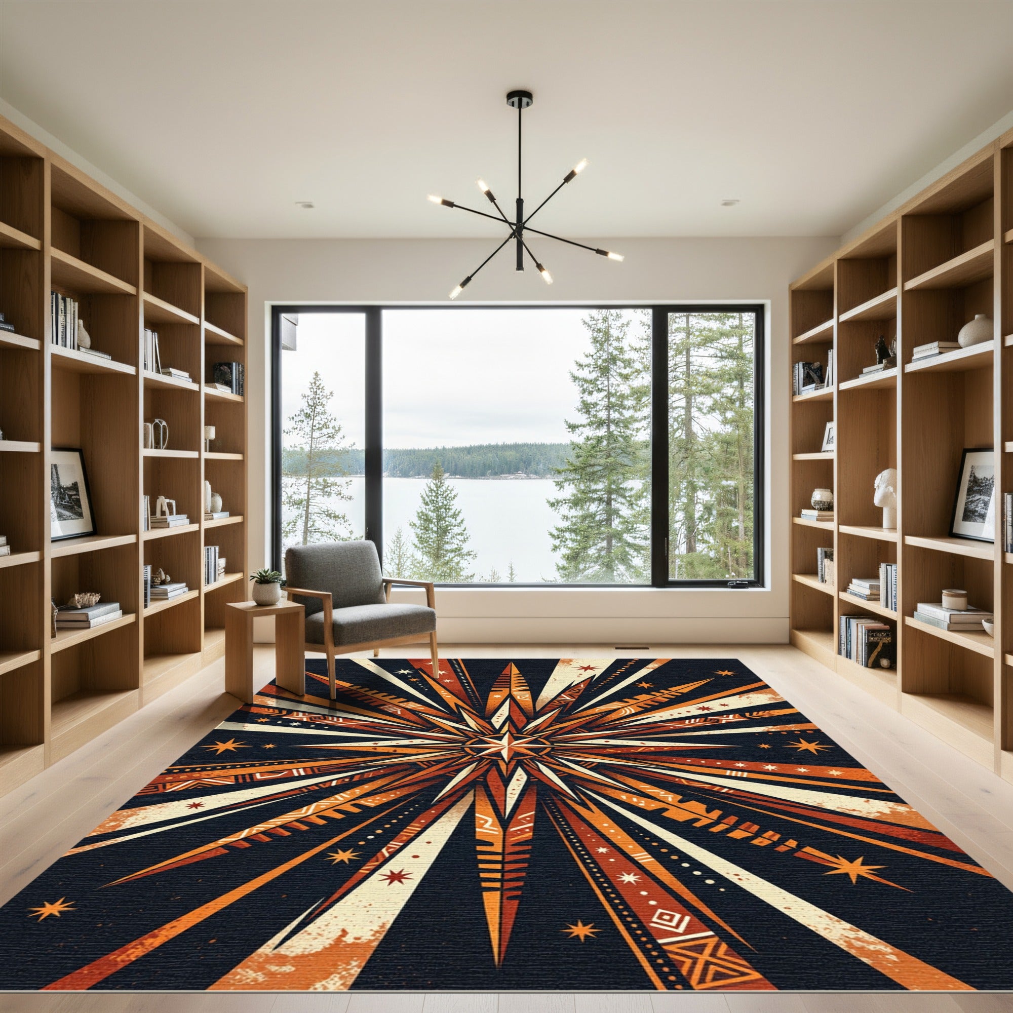 Radiant Burnt Orange Celestial Starburst Rug