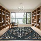 Elegant Charcoal Gray Damask Acanthus Scroll Rug