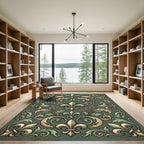 Elegant Sage Fleur de Lis Scrollwork Rug