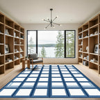 Minimalist Navy Blue Grid Square Window Rug