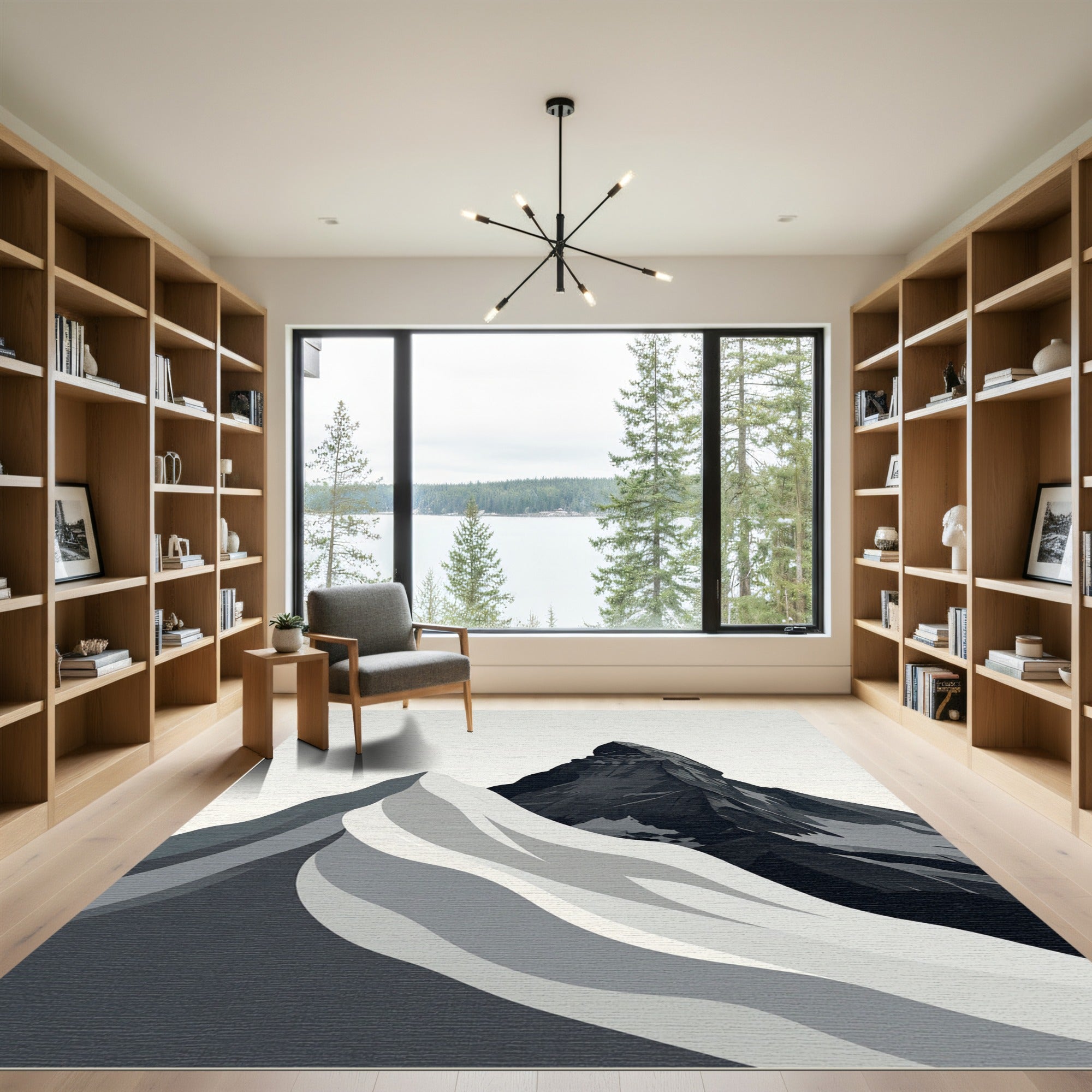 Minimalist Monochrome Alpine Peak Mountain Rug